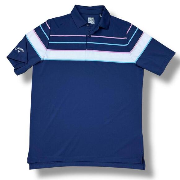 Callaway Shirt Men Medium Navy Striped OPTI DRI Performance Golf Polo Stretchy - Picture 2 of 9